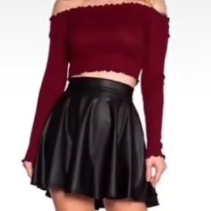 Womens faux leather mini skirt flair black